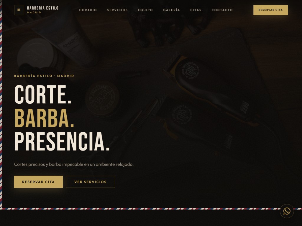 Demo de diseño web para barbería Barbería Estilo